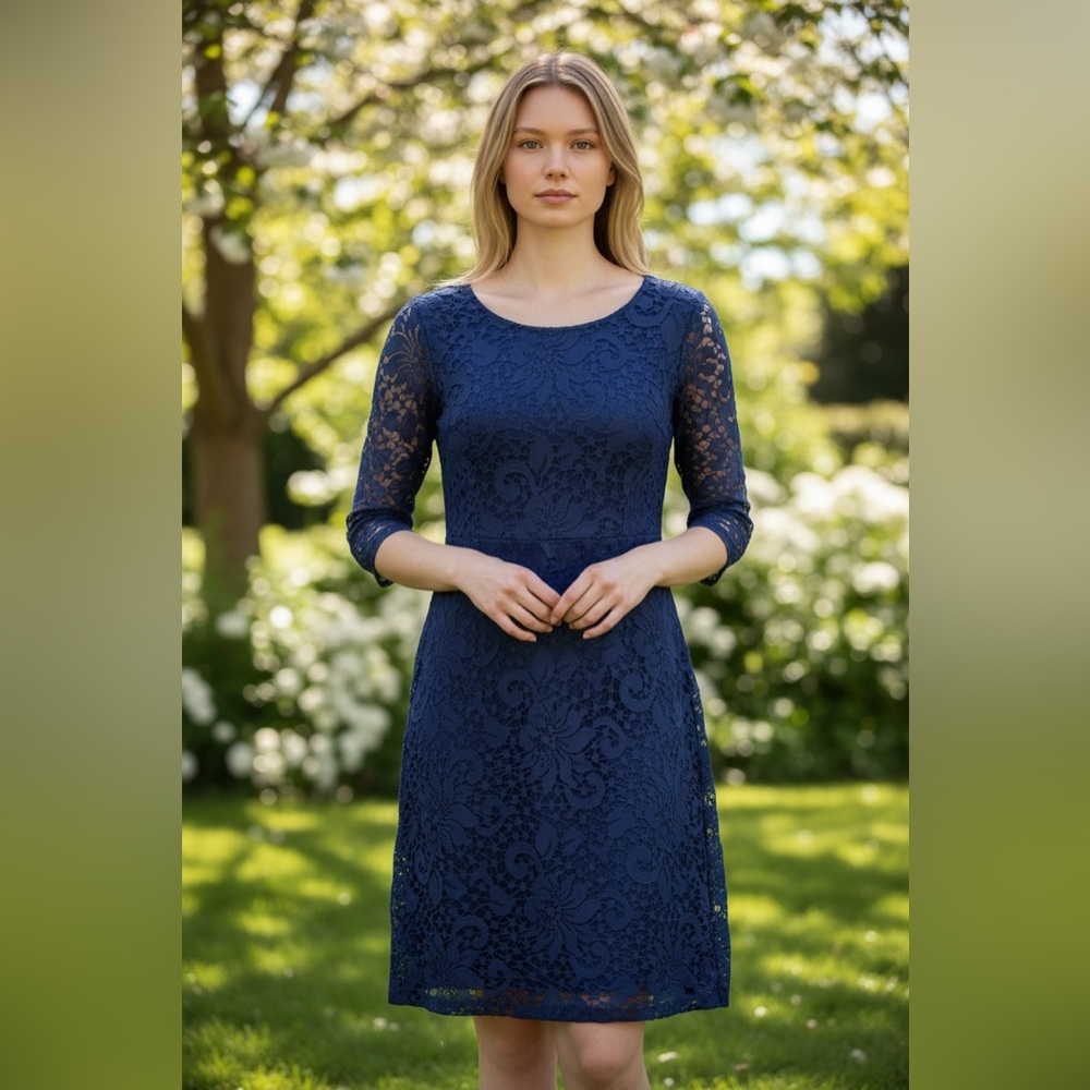 IN Elegant Navy Lace Dress